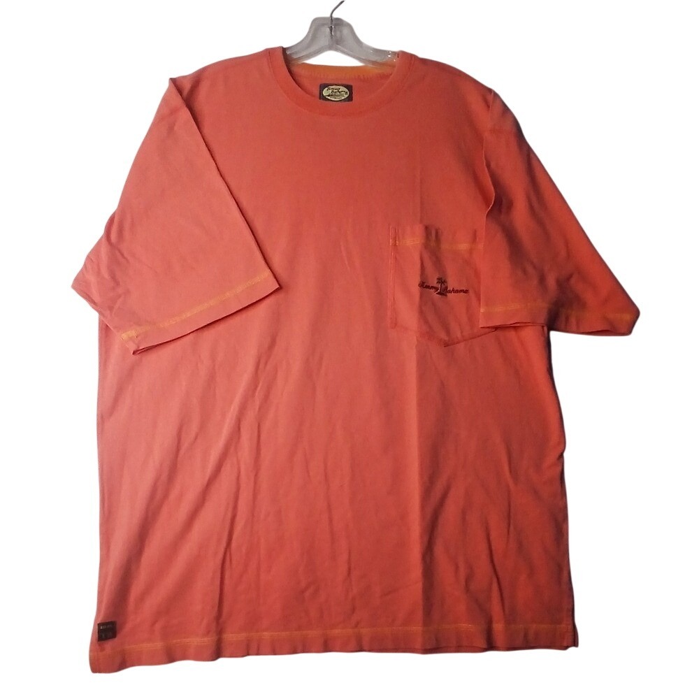 Tommy Bahama Pocket T-Shirt Mens Large Coral Orange Short Sleeve Cotton Relax TB